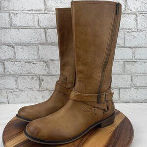Giani Bini Womens 11 M Light Brown Leather Side Zip 14" High Riding Boots